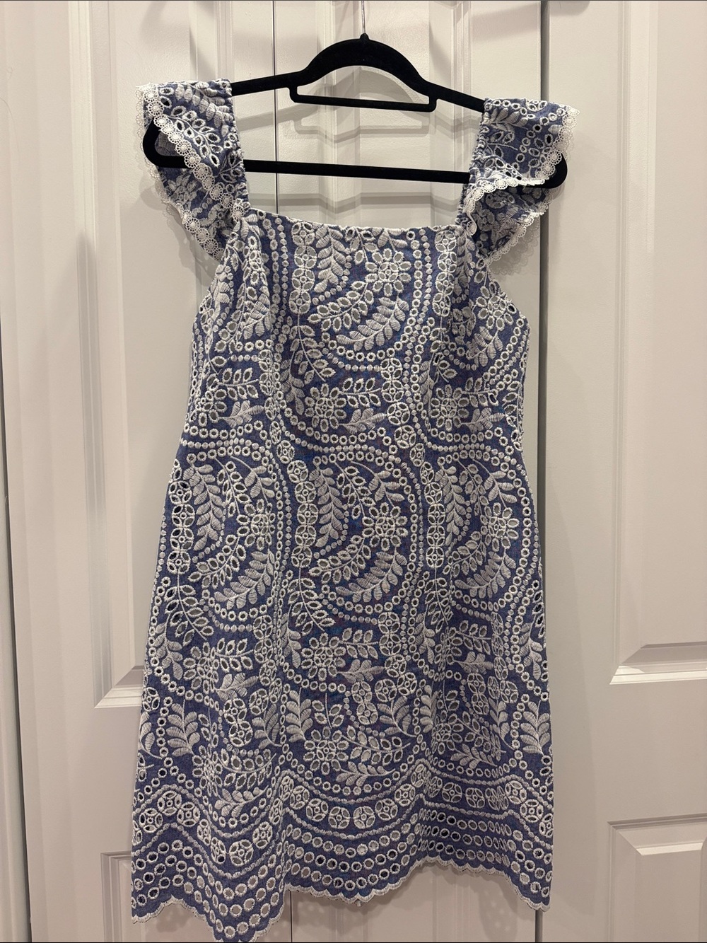 Alice + Olivia Blue and White Strapless Eyelet Sundress
